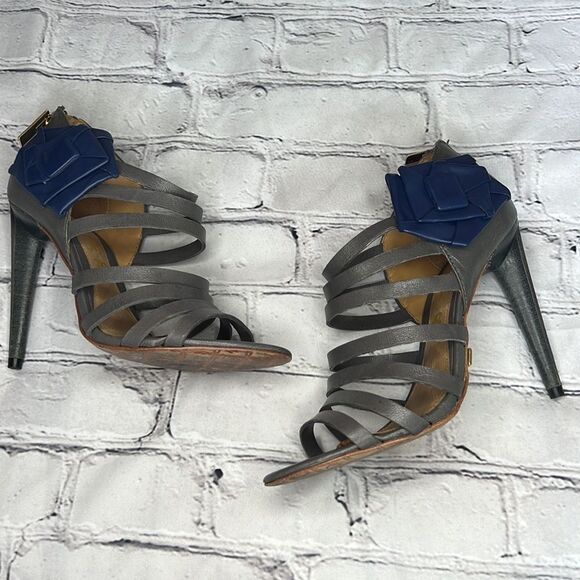 LAMB brand gray and navy leather heels - Picture 7 of 11